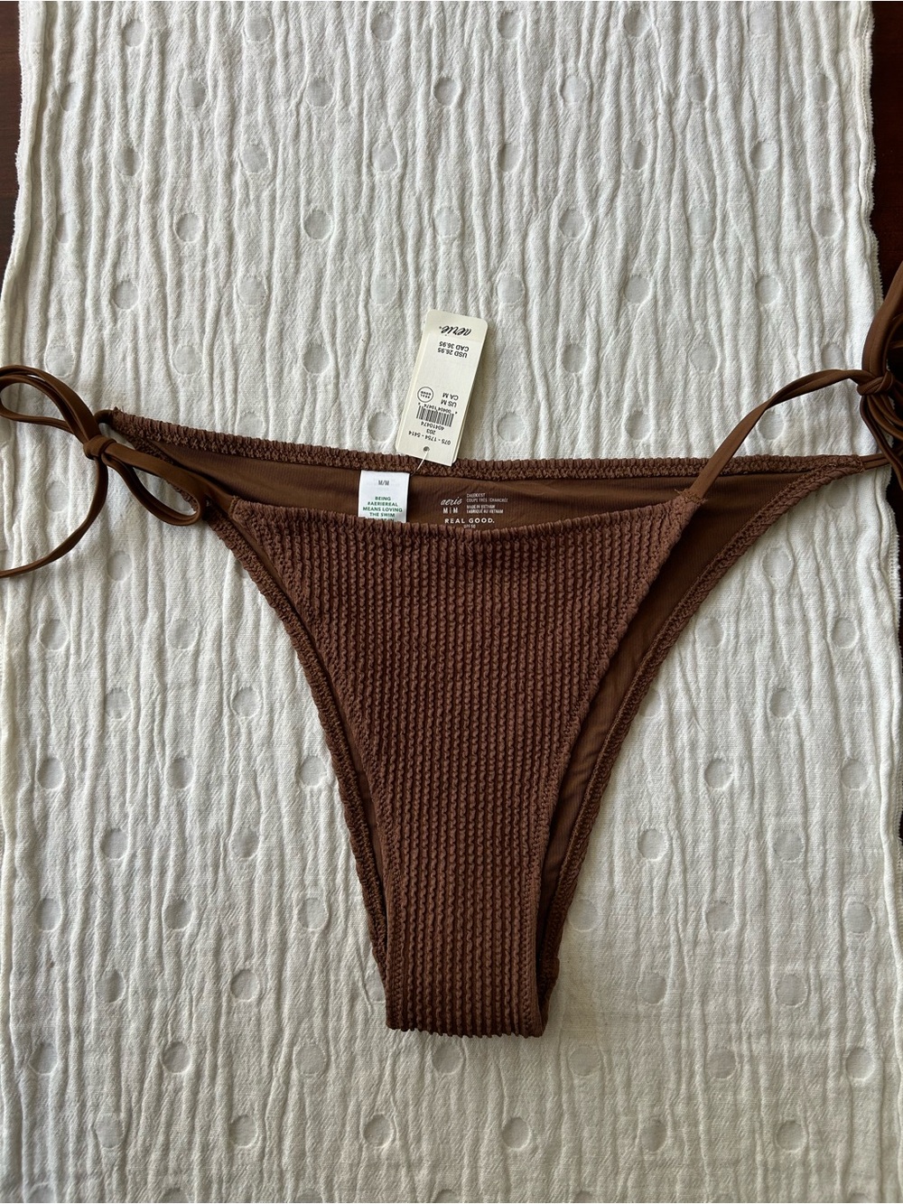 aerie Ribbed Chocolate Brown Bikini Bottom with Tie Sides